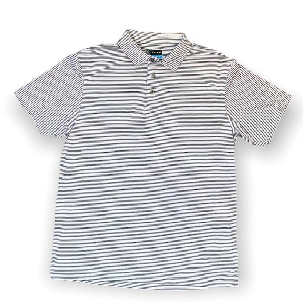 PGA Tour Mens Black White Striped Polo Shirt SZ M